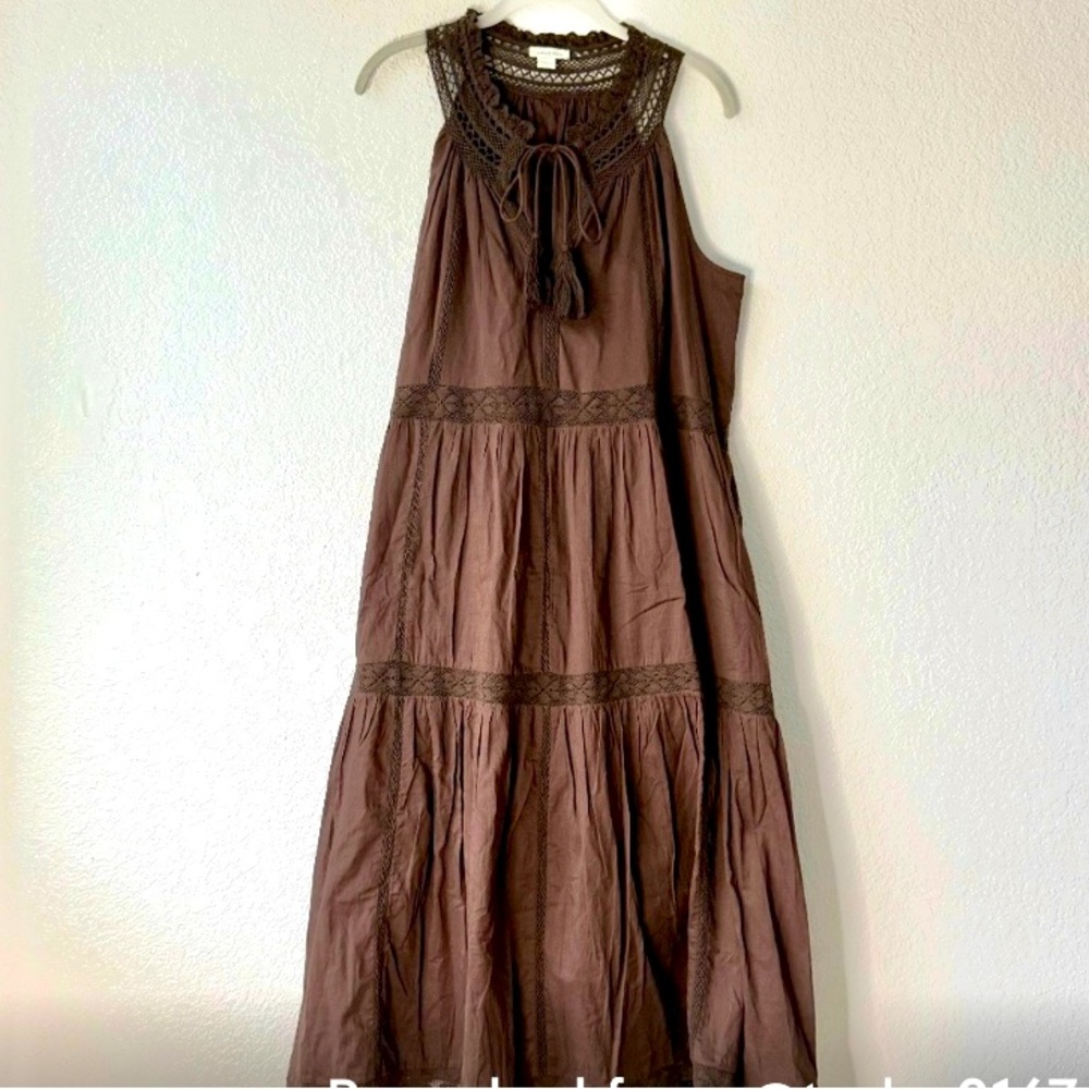 Sundance Women’s Chocolate Brown Cotton Midi dress Size. L NWT